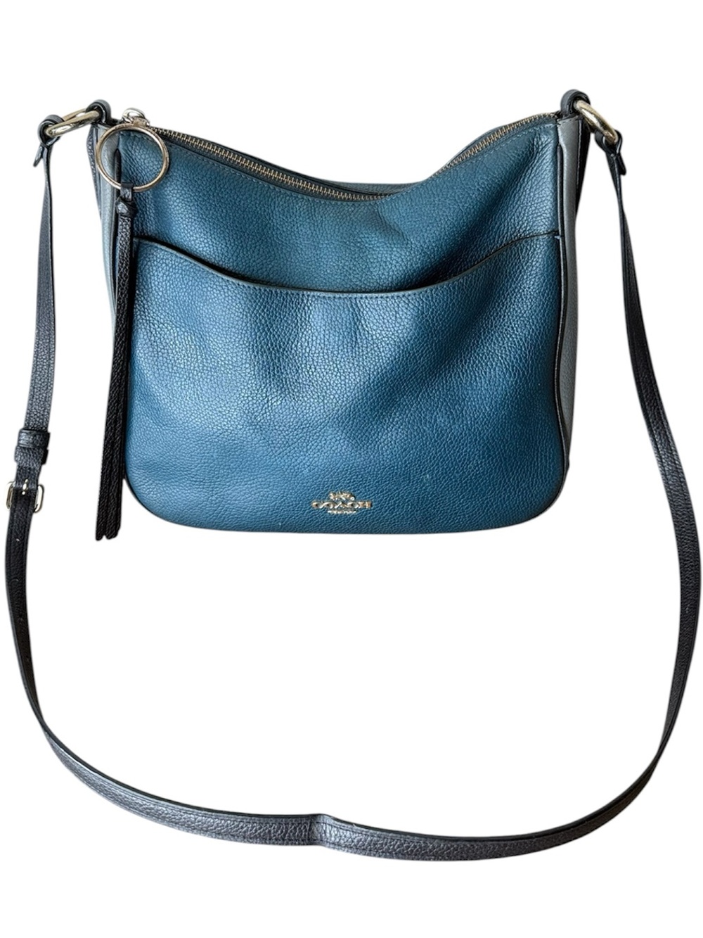 COACH Leather Chaise Colorblock Crossbody 38696 Bag Peacock Blue Grey *FLAWS*